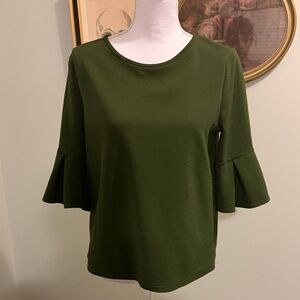 Green Envelope Forest Green Bell Sleeve Blouse